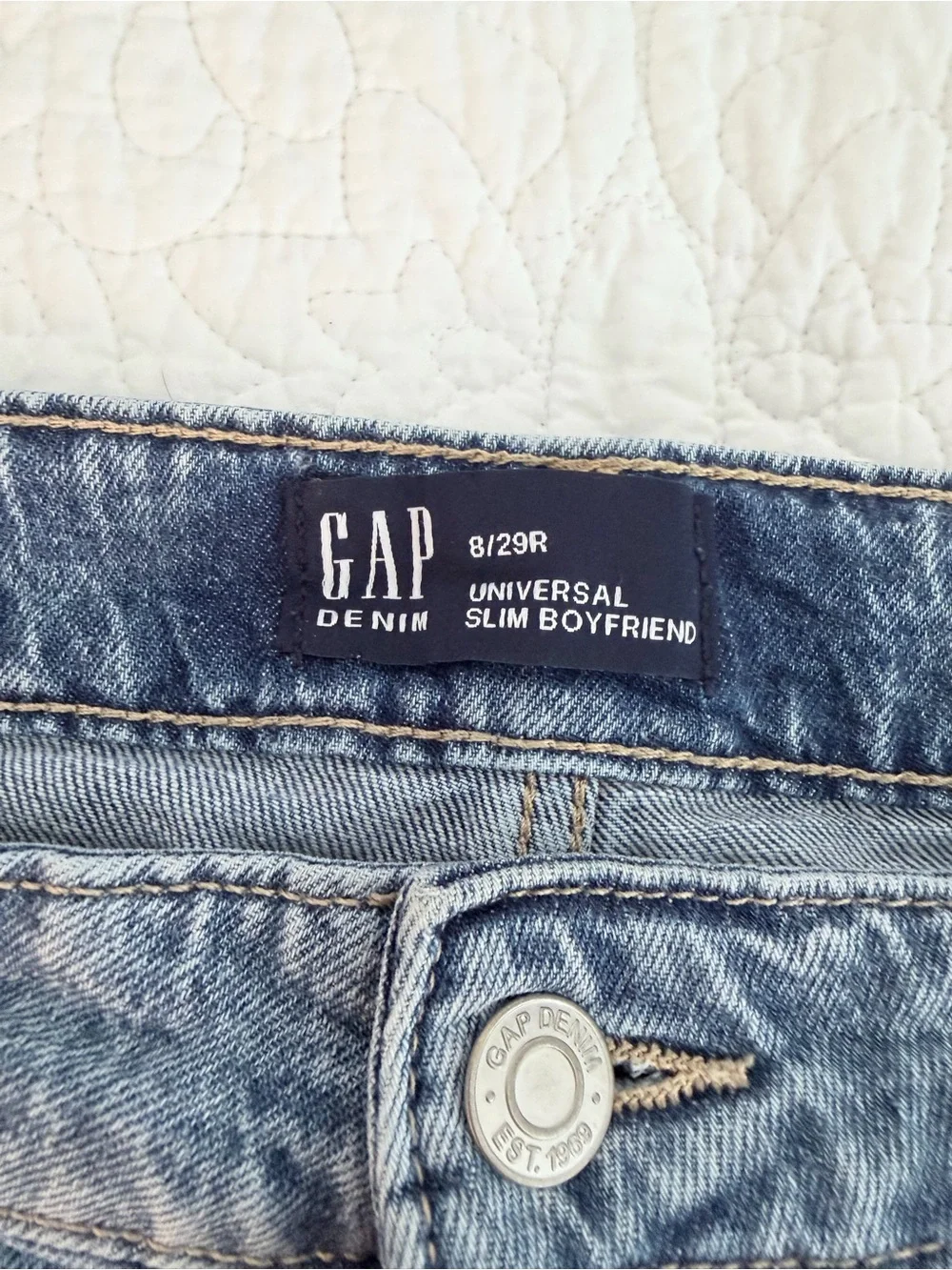 GAP Distressed Boyfriend Jeans in Faded Blue